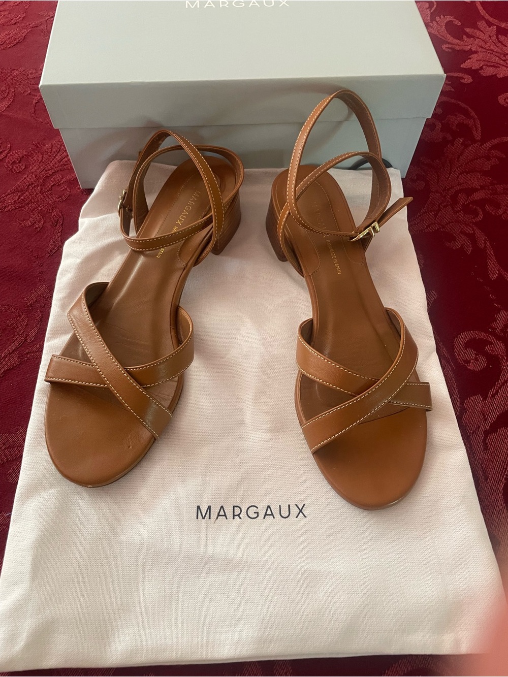 Margaux Brown Leather Crisscross Ankle-Strap Sandals